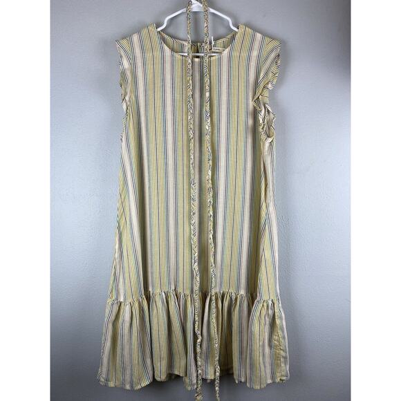 Marine Layer Linen Laney Mini Dress Beachy Stripe XL Removable Braided Belt - Picture 1 of 9